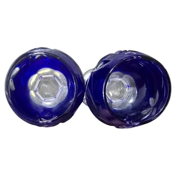 2 Piece German Wine Hocks Glasses Cobalt Blue Cut To Clear Crystal - Picture 6 of 7